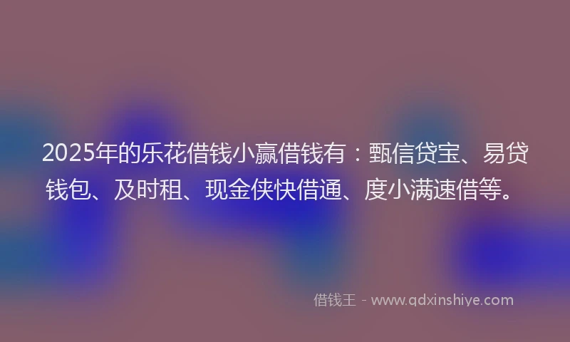 2025年的乐花借钱小赢借钱有：甄信贷宝、易贷钱包、及时租、现金侠快借通、度小满速借等。
