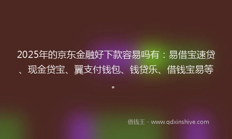 2025年的京东金融好下款容易吗有：易借宝速贷、现金贷宝、翼支付钱包、钱贷乐、借钱宝易等。