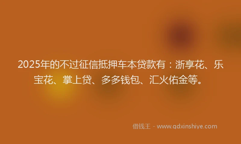 2025年的不过征信抵押车本贷款有：浙享花、乐宝花、掌上贷、多多钱包、汇火佑金等。
