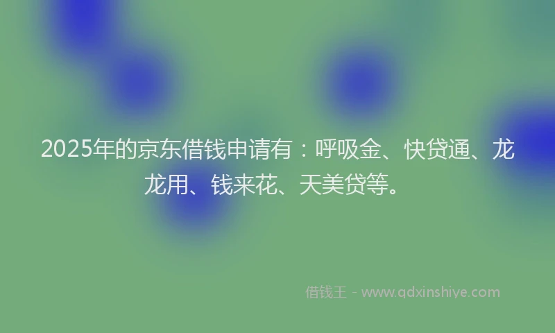 2025年的京东借钱申请有：呼吸金、快贷通、龙龙用、钱来花、天美贷等。