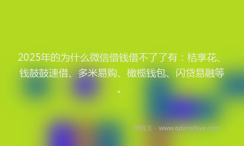 2025年的为什么微信借钱借不了了有：桔享花、钱鼓鼓速借、多米易购、橄榄钱包、闪贷易融等。