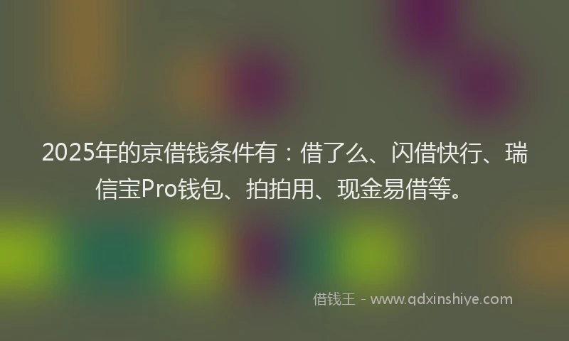 2025年的京借钱条件有：借了么、闪借快行、瑞信宝Pro钱包、拍拍用、现金易借等。