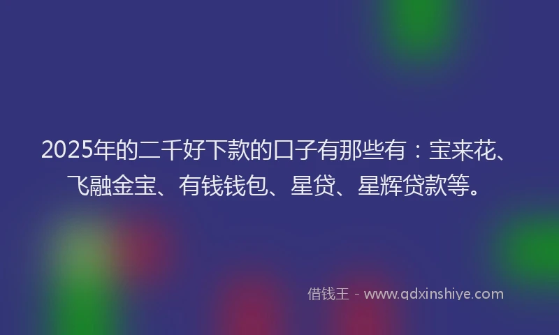 2025年的二千好下款的口子有那些有：宝来花、飞融金宝、有钱钱包、星贷、星辉贷款等。