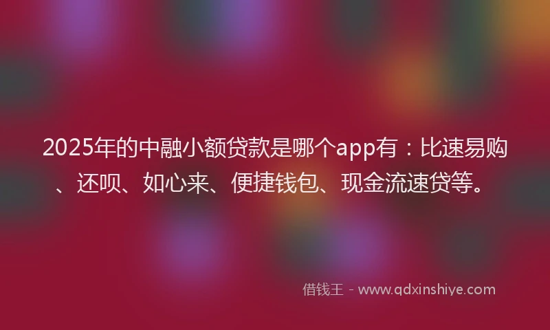2025年的中融小额贷款是哪个app有：比速易购、还呗、如心来、便捷钱包、现金流速贷等。