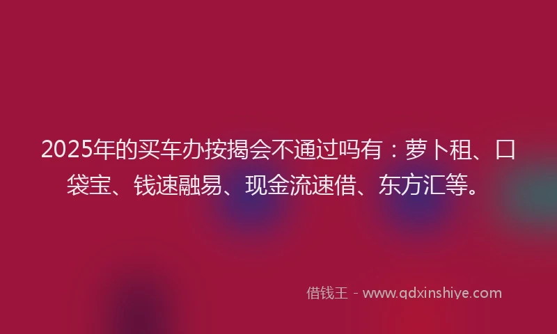 2025年的买车办按揭会不通过吗有：萝卜租、口袋宝、钱速融易、现金流速借、东方汇等。