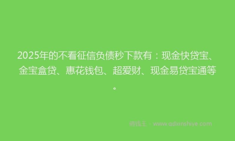 2025年的不看征信负债秒下款有：现金快贷宝、金宝盒贷、惠花钱包、超爱财、现金易贷宝通等。