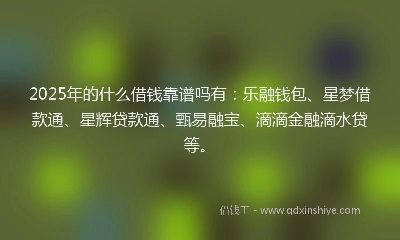 2025年的什么借钱靠谱吗有：乐融钱包、星梦借款通、星辉贷款通、甄易融宝、滴滴金融滴水贷等。