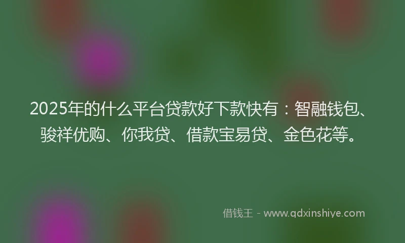2025年的什么平台贷款好下款快有：智融钱包、骏祥优购、你我贷、借款宝易贷、金色花等。