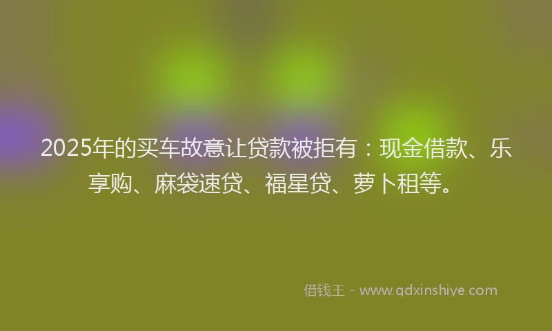 2025年的买车故意让贷款被拒有：现金借款、乐享购、麻袋速贷、福星贷、萝卜租等。