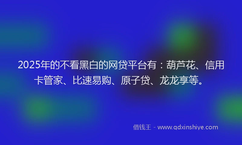 2025年的不看黑白的网贷平台有：葫芦花、信用卡管家、比速易购、原子贷、龙龙享等。