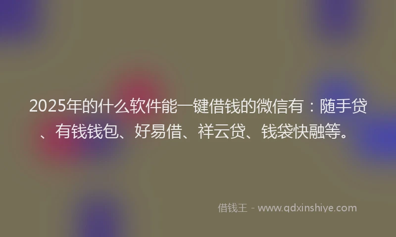 2025年的什么软件能一键借钱的微信有：随手贷、有钱钱包、好易借、祥云贷、钱袋快融等。