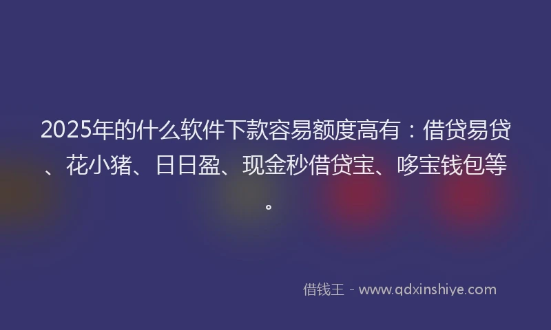 2025年的什么软件下款容易额度高有：借贷易贷、花小猪、日日盈、现金秒借贷宝、哆宝钱包等。