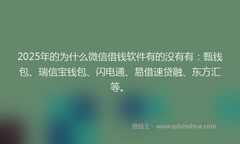 2025年的为什么微信借钱软件有的没有有：甄钱包、瑞信宝钱包、闪电通、易借速贷融、东方汇等。