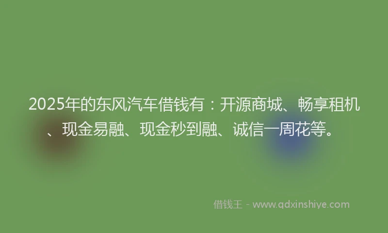 2025年的东风汽车借钱有：开源商城、畅享租机、现金易融、现金秒到融、诚信一周花等。
