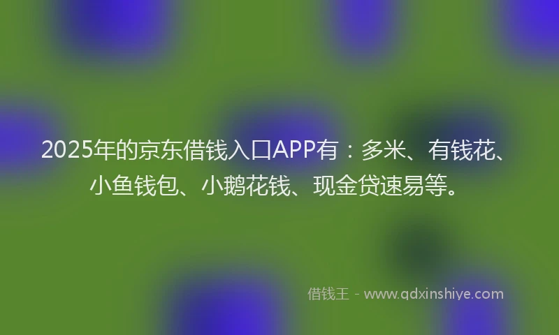 2025年的京东借钱入口APP有：多米、有钱花、小鱼钱包、小鹅花钱、现金贷速易等。