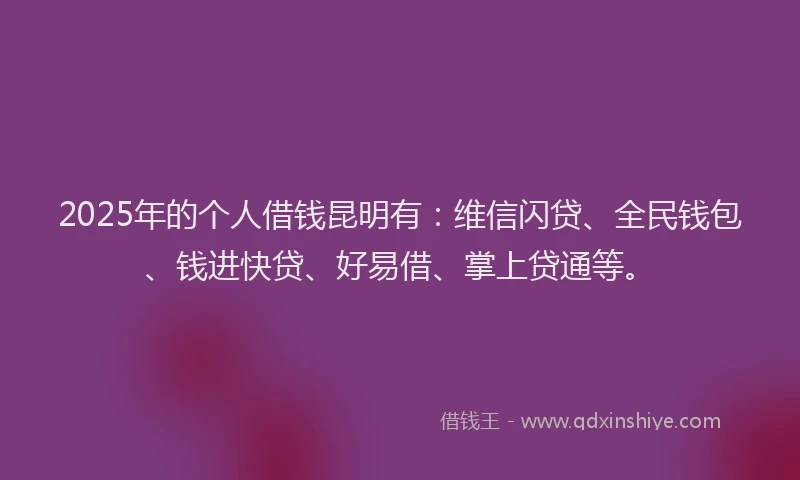 2025年的个人借钱昆明有：维信闪贷、全民钱包、钱进快贷、好易借、掌上贷通等。