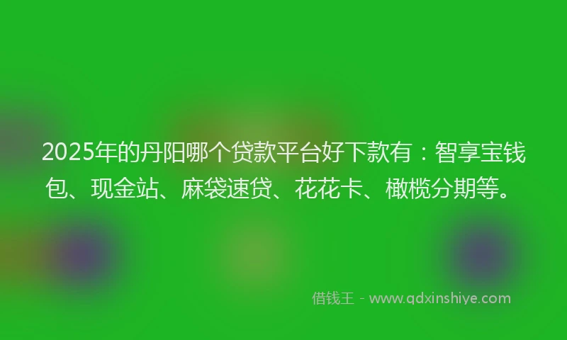 2025年的丹阳哪个贷款平台好下款有：智享宝钱包、现金站、麻袋速贷、花花卡、橄榄分期等。