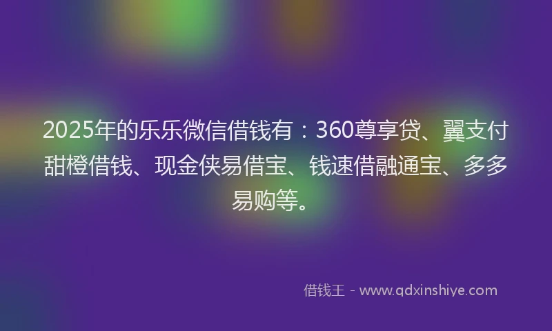 2025年的乐乐微信借钱有：360尊享贷、翼支付甜橙借钱、现金侠易借宝、钱速借融通宝、多多易购等。