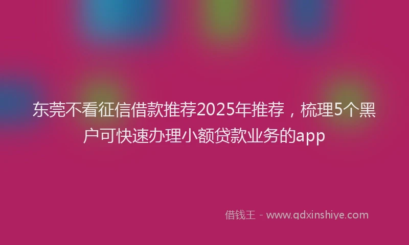 东莞不看征信借款推荐2025年推荐，梳理5个黑户可快速办理小额贷款业务的app