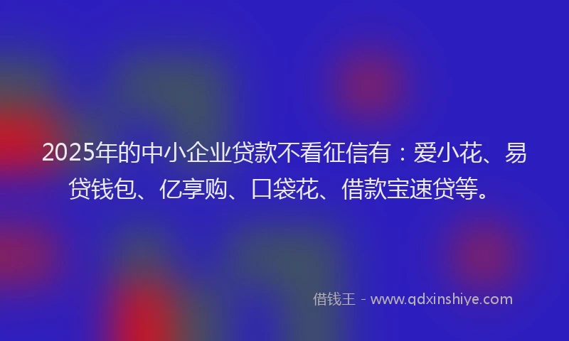2025年的中小企业贷款不看征信有：爱小花、易贷钱包、亿享购、口袋花、借款宝速贷等。
