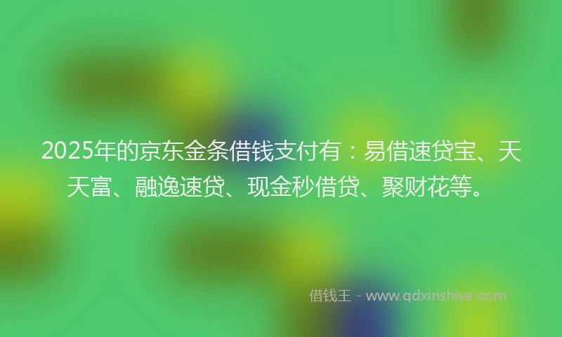 2025年的京东金条借钱支付有：易借速贷宝、天天富、融逸速贷、现金秒借贷、聚财花等。