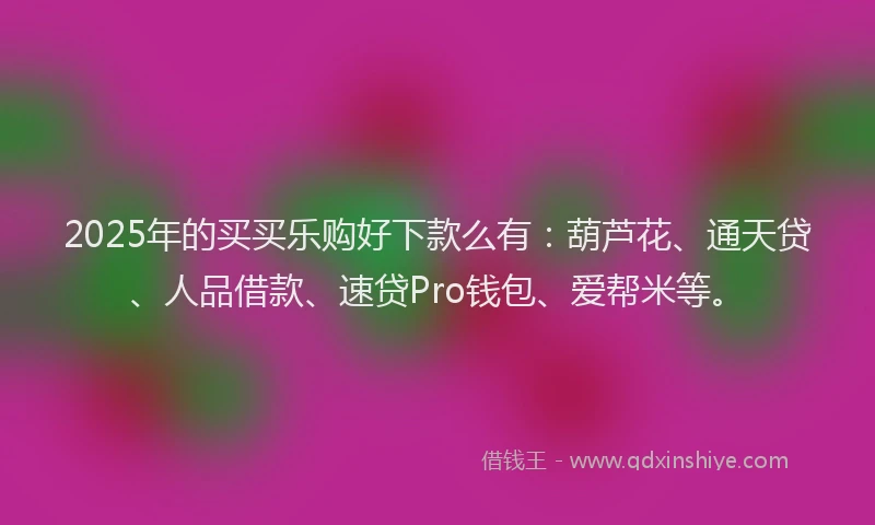 2025年的买买乐购好下款么有：葫芦花、通天贷、人品借款、速贷Pro钱包、爱帮米等。