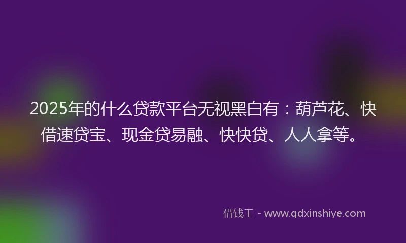 2025年的什么贷款平台无视黑白有：葫芦花、快借速贷宝、现金贷易融、快快贷、人人拿等。