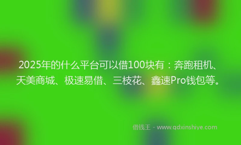 2025年的什么平台可以借100块有：奔跑租机、天美商城、极速易借、三枝花、鑫速Pro钱包等。