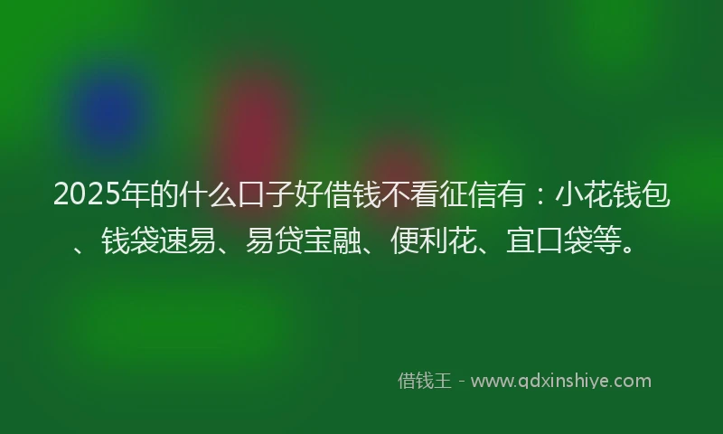 2025年的什么口子好借钱不看征信有：小花钱包、钱袋速易、易贷宝融、便利花、宜口袋等。