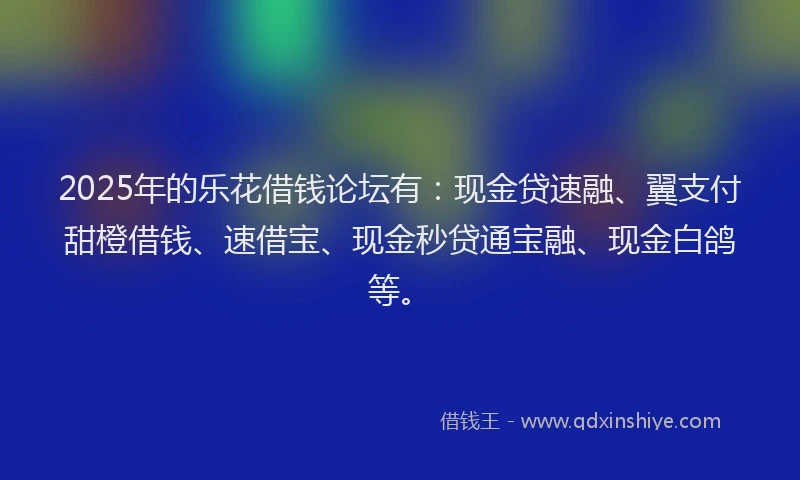 2025年的乐花借钱论坛有：现金贷速融、翼支付甜橙借钱、速借宝、现金秒贷通宝融、现金白鸽等。