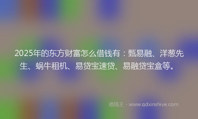 2025年的东方财富怎么借钱有：甄易融、洋葱先生、蜗牛租机、易贷宝速贷、易融贷宝盒等。