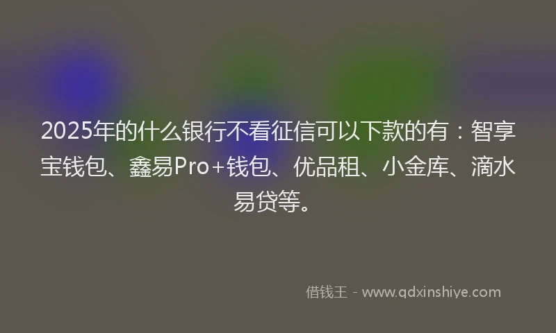 2025年的什么银行不看征信可以下款的有：智享宝钱包、鑫易Pro+钱包、优品租、小金库、滴水易贷等。