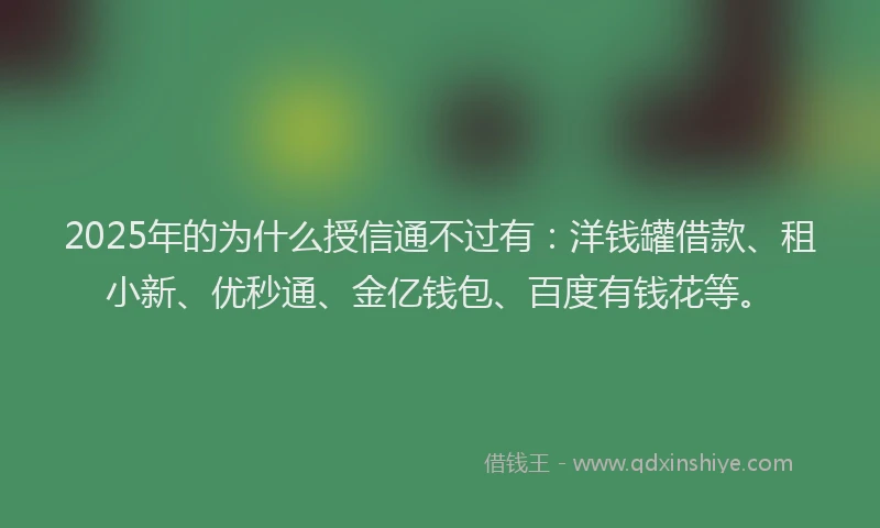 2025年的为什么授信通不过有：洋钱罐借款、租小新、优秒通、金亿钱包、百度有钱花等。
