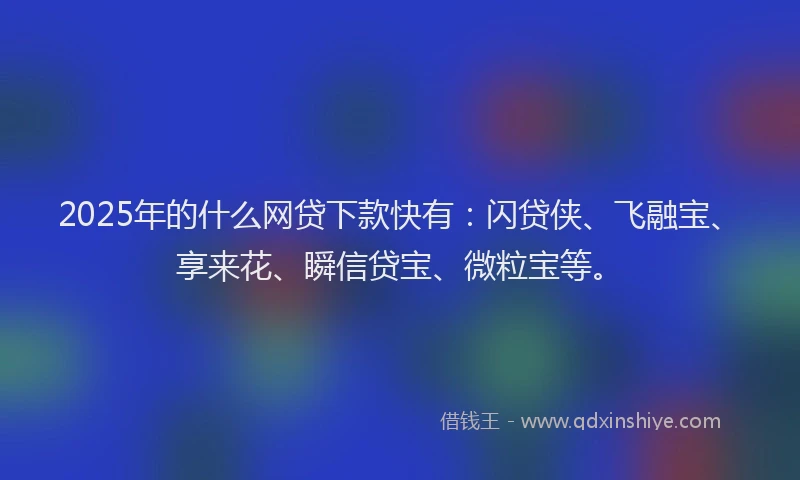 2025年的什么网贷下款快有：闪贷侠、飞融宝、享来花、瞬信贷宝、微粒宝等。