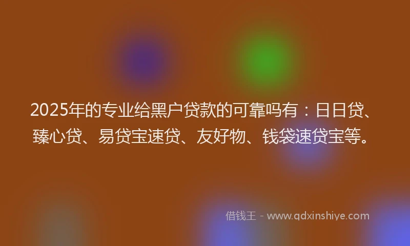 2025年的专业给黑户贷款的可靠吗有：日日贷、臻心贷、易贷宝速贷、友好物、钱袋速贷宝等。