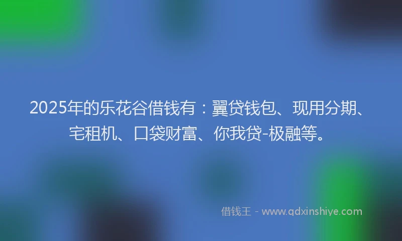 2025年的乐花谷借钱有：翼贷钱包、现用分期、宅租机、口袋财富、你我贷-极融等。