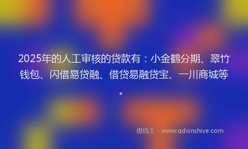 2025年的人工审核的贷款有：小金鹤分期、翠竹钱包、闪借易贷融、借贷易融贷宝、一川商城等。