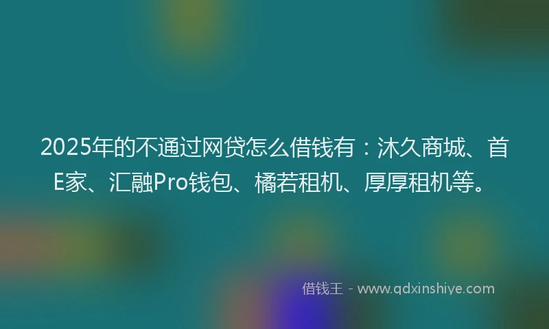 2025年的不通过网贷怎么借钱有：沐久商城、首E家、汇融Pro钱包、橘若租机、厚厚租机等。