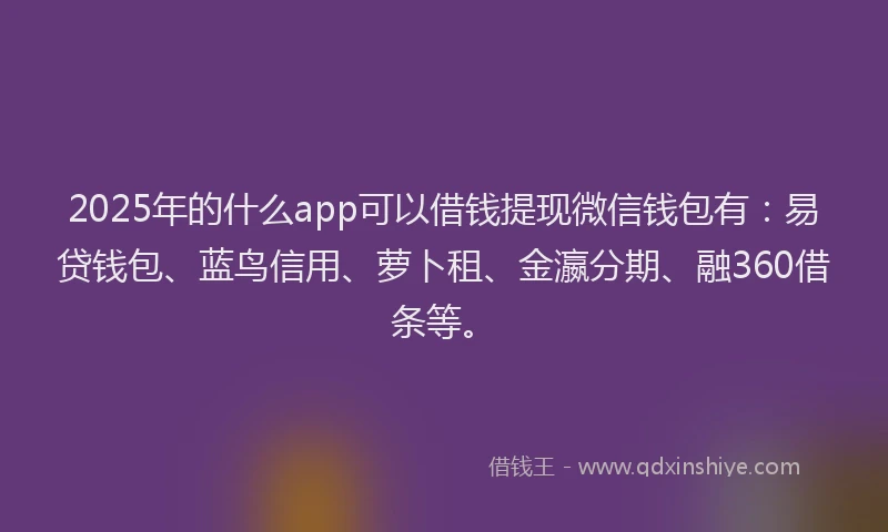 2025年的什么app可以借钱提现微信钱包有：易贷钱包、蓝鸟信用、萝卜租、金瀛分期、融360借条等。