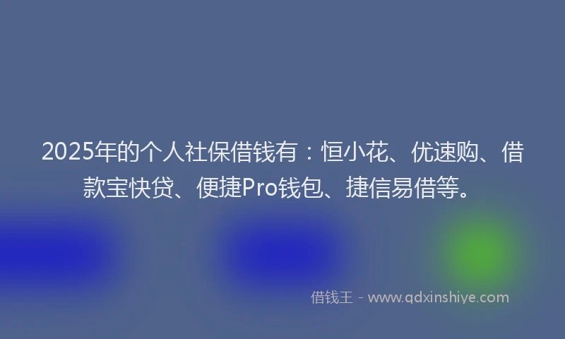 2025年的个人社保借钱有：恒小花、优速购、借款宝快贷、便捷Pro钱包、捷信易借等。
