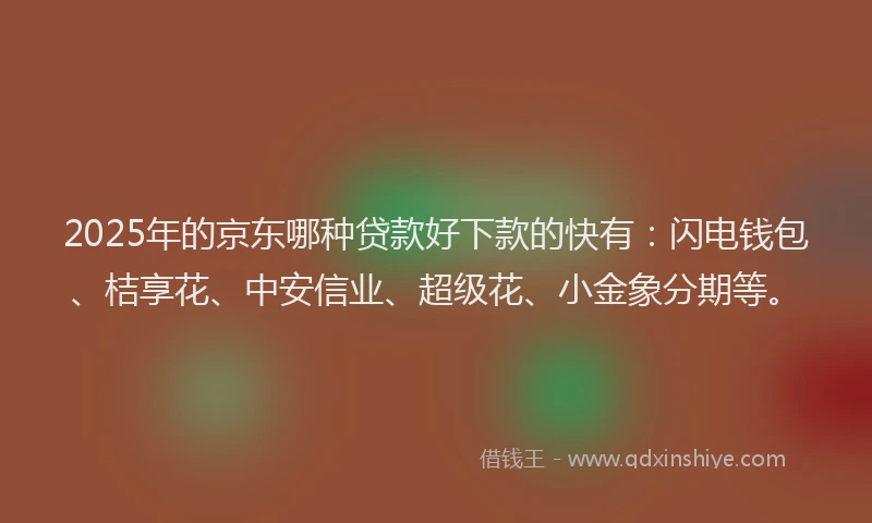 2025年的京东哪种贷款好下款的快有：闪电钱包、桔享花、中安信业、超级花、小金象分期等。