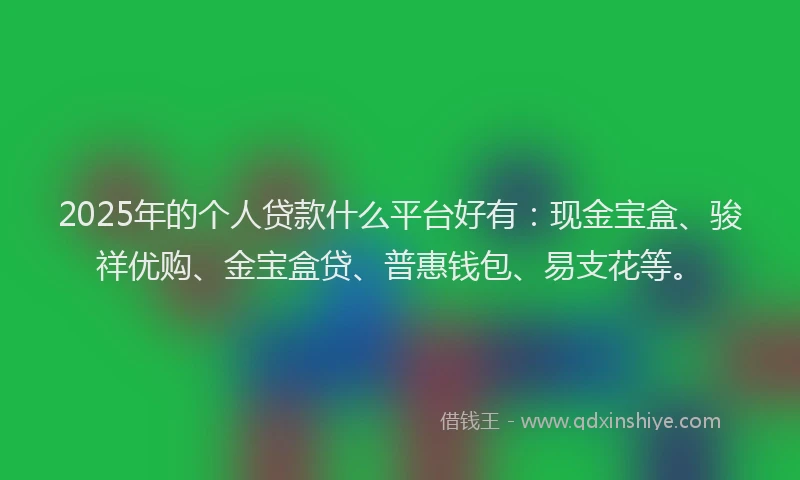 2025年的个人贷款什么平台好有：现金宝盒、骏祥优购、金宝盒贷、普惠钱包、易支花等。