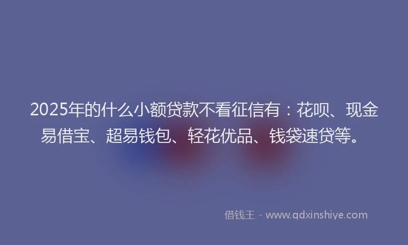 2025年的什么小额贷款不看征信有：花呗、现金易借宝、超易钱包、轻花优品、钱袋速贷等。