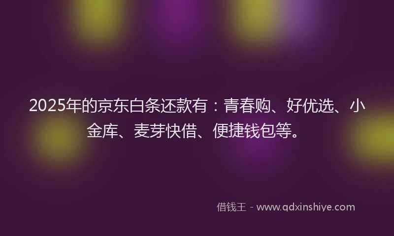2025年的京东白条还款有：青春购、好优选、小金库、麦芽快借、便捷钱包等。