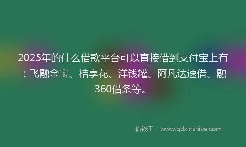 2025年的什么借款平台可以直接借到支付宝上有：飞融金宝、桔享花、洋钱罐、阿凡达速借、融360借条等。