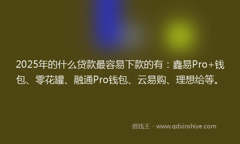 2025年的什么贷款最容易下款的有：鑫易Pro+钱包、零花罐、融通Pro钱包、云易购、理想给等。