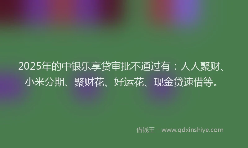 2025年的中银乐享贷审批不通过有：人人聚财、小米分期、聚财花、好运花、现金贷速借等。
