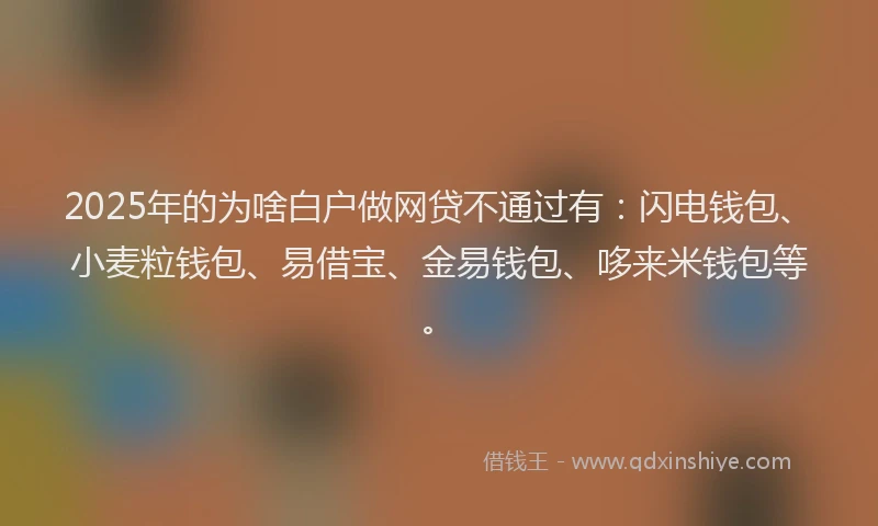 2025年的为啥白户做网贷不通过有：闪电钱包、小麦粒钱包、易借宝、金易钱包、哆来米钱包等。