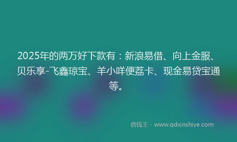 2025年的两万好下款有：新浪易借、向上金服、贝乐享-飞鑫琼宝、羊小咩便荔卡、现金易贷宝通等。
