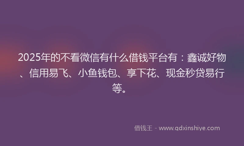 2025年的不看微信有什么借钱平台有：鑫诚好物、信用易飞、小鱼钱包、享下花、现金秒贷易行等。